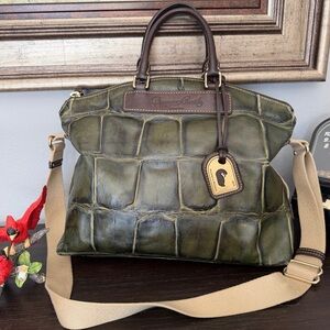 Dooney & Bourke Florentine Vacchetta Croc Embossed Satchel RARE Green 1975 Tag